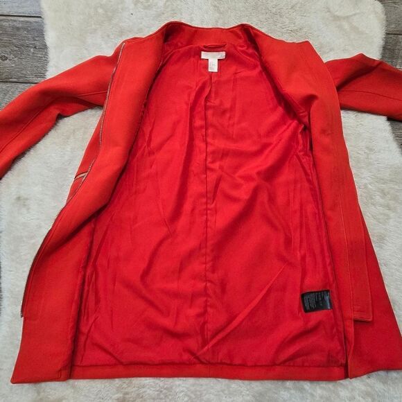 H&M Red-Orange Collarless Jacket, Size 2 - Picture 6 of 7